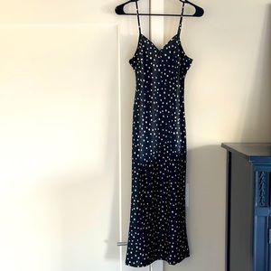 Lioness Silk Midi Dress, Black with star pattern